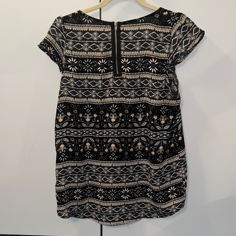 Black, Yellow & White Floral Stripe Patterned Blouse with Zipper - Picture 3 of 5